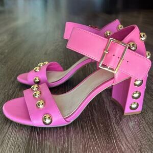 Cecelia New York Gail Studded Block Heel Sandals Pink Leather Size 7
